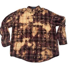 Vintage Hand Dyed Oversized Bleached Grunge Flannel Size OS
